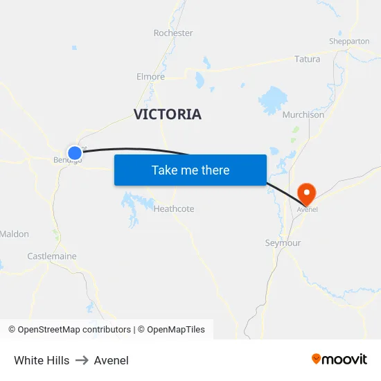 White Hills to Avenel map