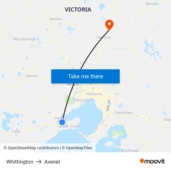 Whittington to Avenel map