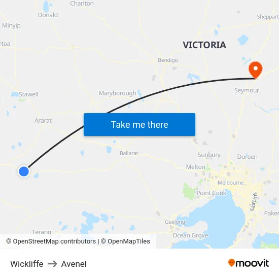 Wickliffe to Avenel map