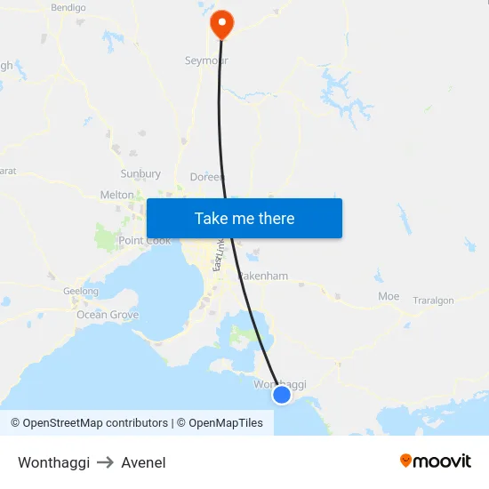 Wonthaggi to Avenel map