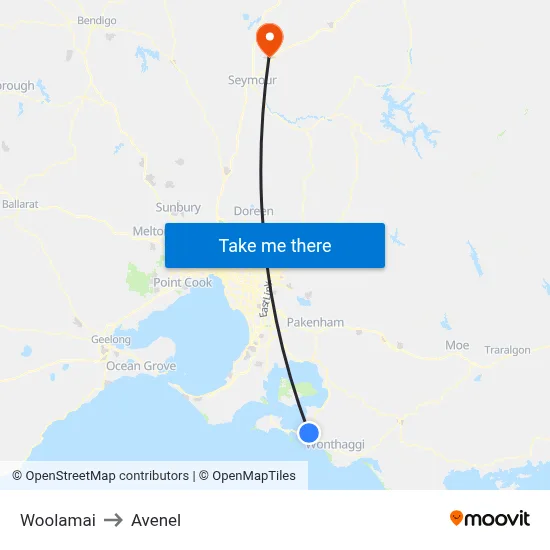Woolamai to Avenel map