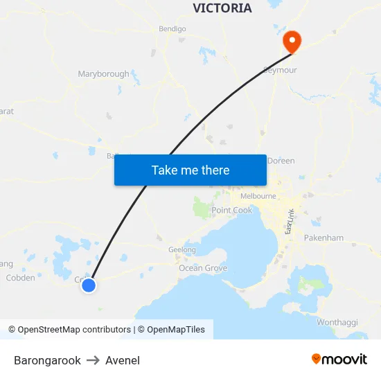 Barongarook to Avenel map