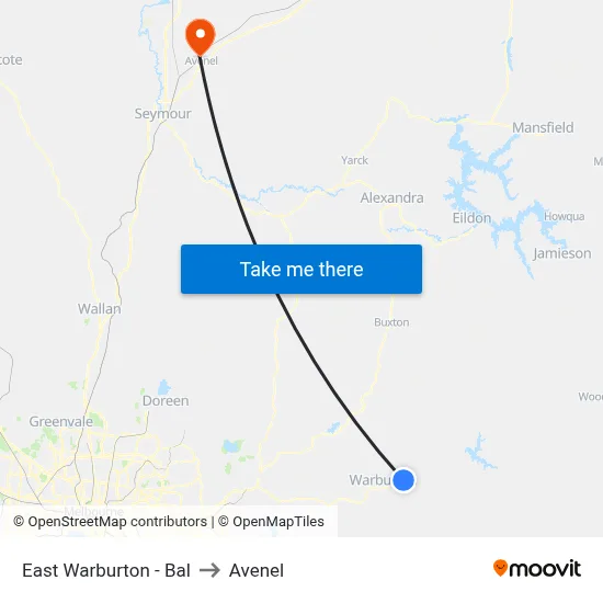 East Warburton - Bal to Avenel map