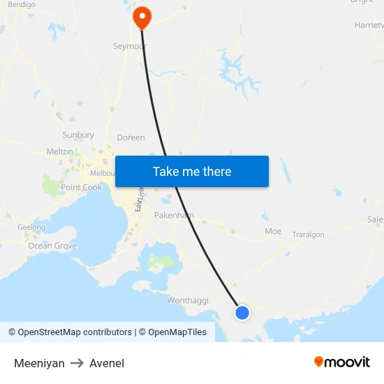 Meeniyan to Avenel map