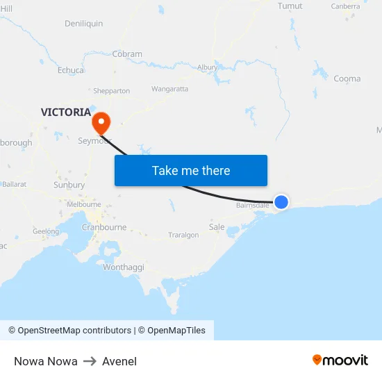 Nowa Nowa to Avenel map