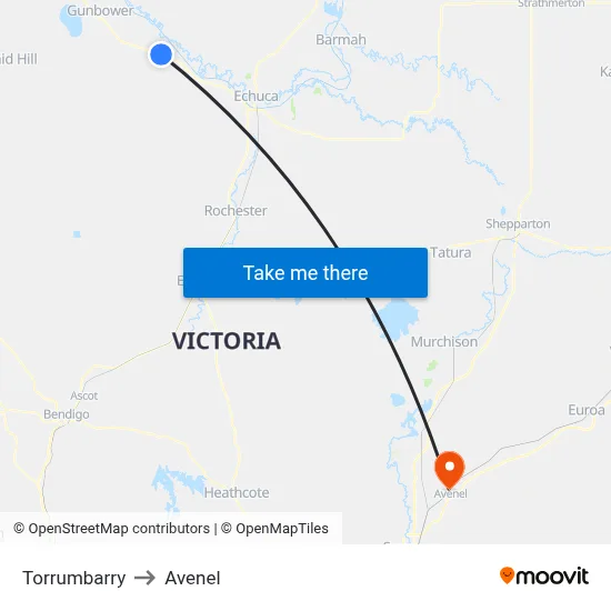 Torrumbarry to Avenel map