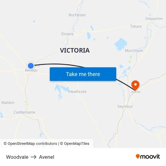 Woodvale to Avenel map