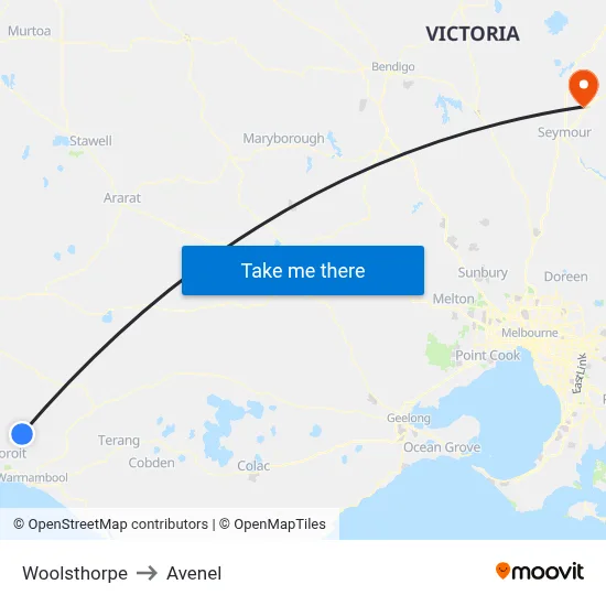 Woolsthorpe to Avenel map