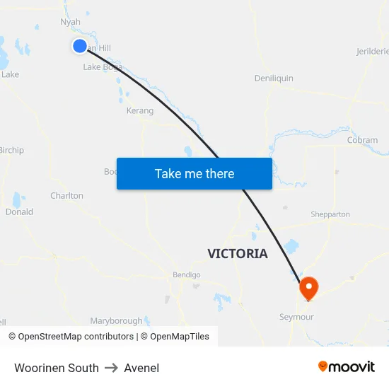 Woorinen South to Avenel map