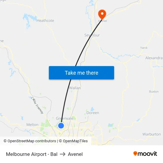 Melbourne Airport - Bal to Avenel map