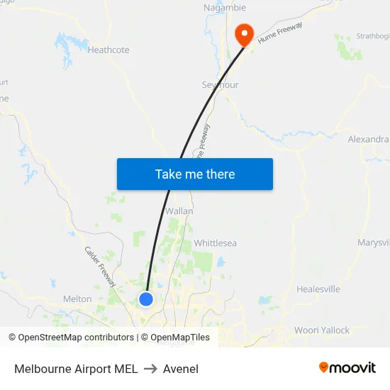 Melbourne Airport MEL to Avenel map