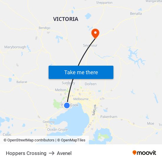 Hoppers Crossing to Avenel map