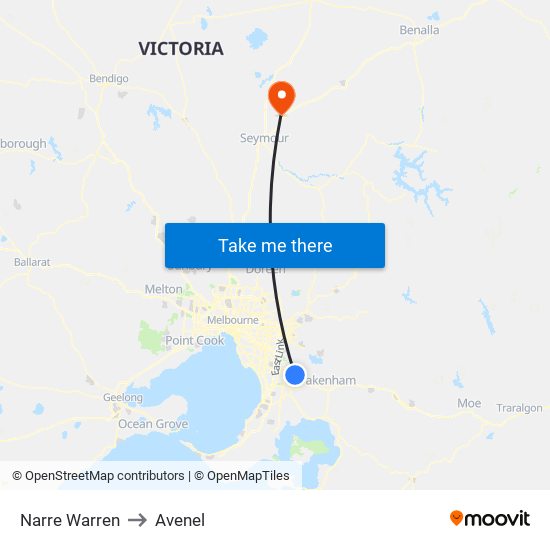 Narre Warren to Avenel map