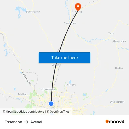 Essendon to Avenel map