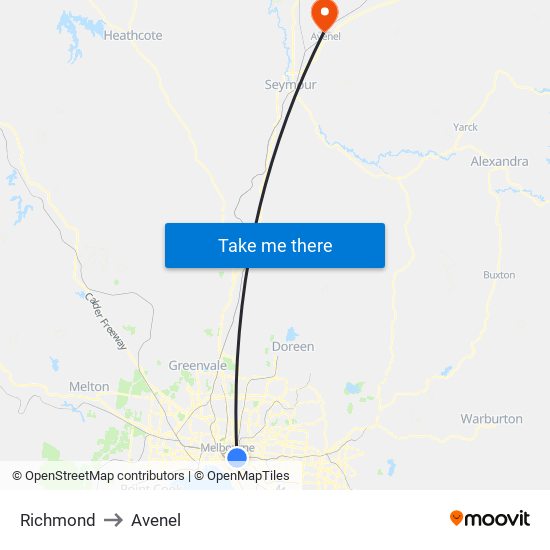 Richmond to Avenel map