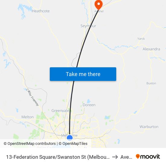 13-Federation Square/Swanston St (Melbourne City) to Avenel map