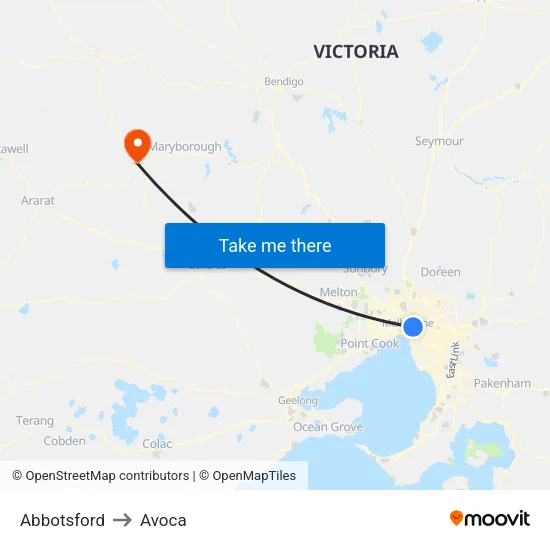Abbotsford to Avoca map
