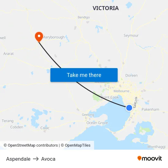 Aspendale to Avoca map