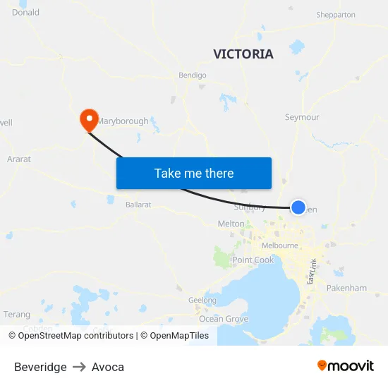 Beveridge to Avoca map
