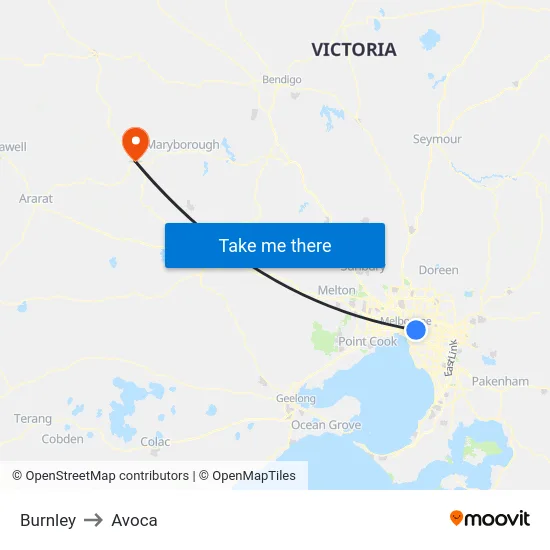 Burnley to Avoca map