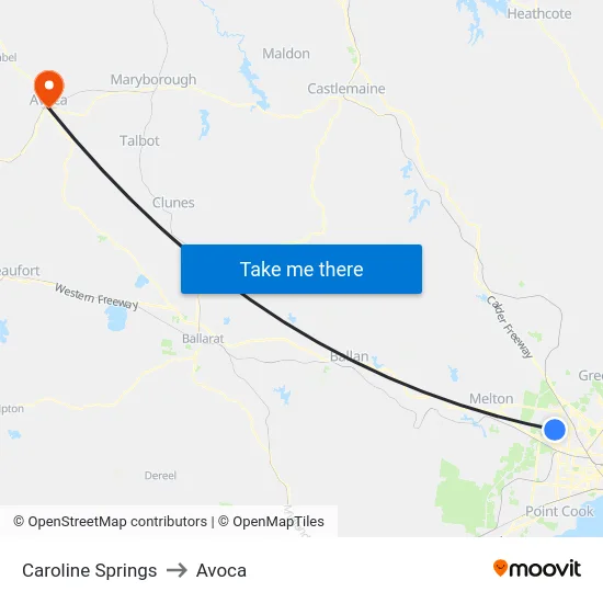 Caroline Springs to Avoca map