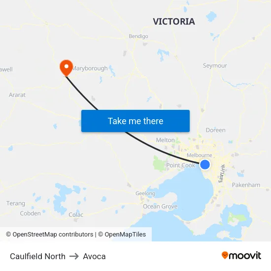 Caulfield North to Avoca map