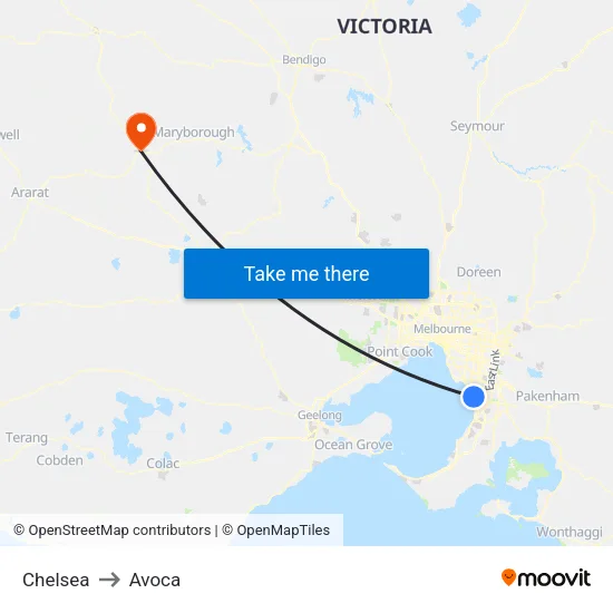 Chelsea to Avoca map