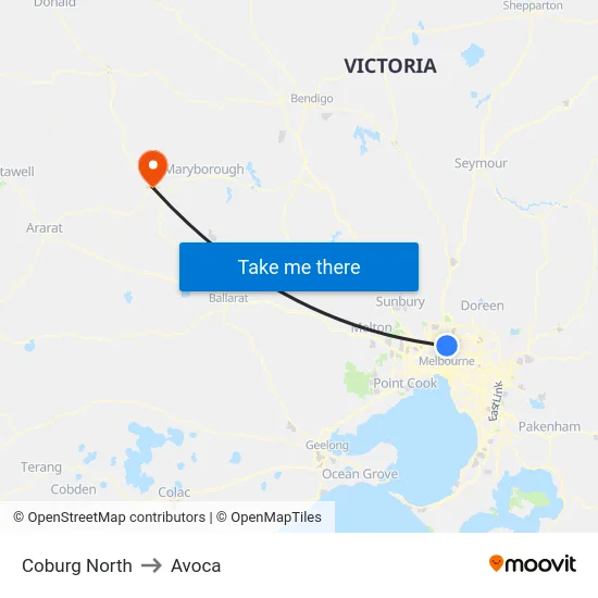 Coburg North to Avoca map