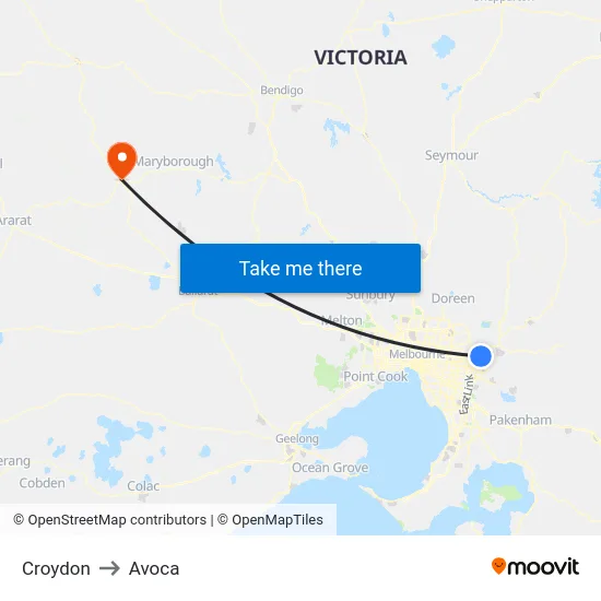 Croydon to Avoca map