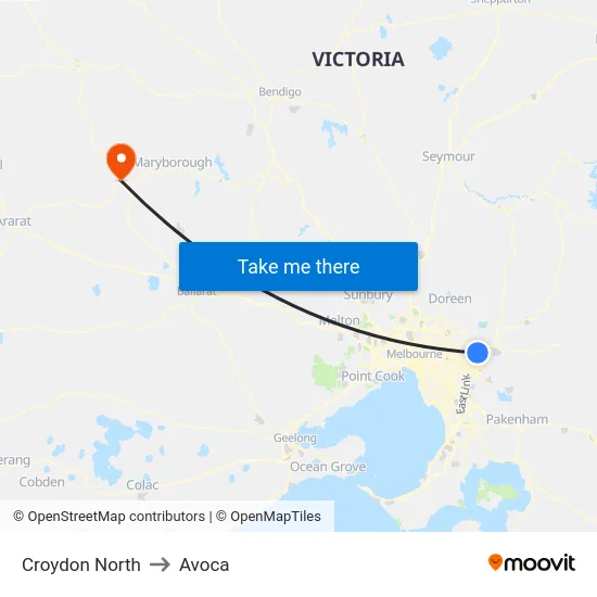 Croydon North to Avoca map