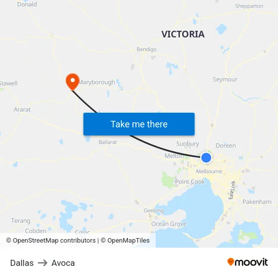 Dallas to Avoca map