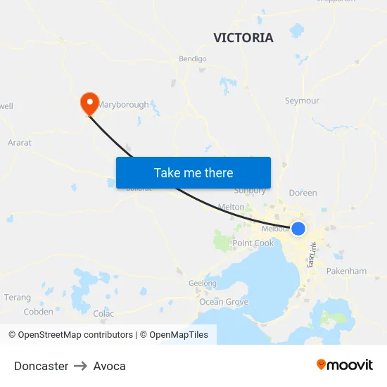 Doncaster to Avoca map