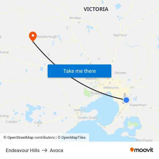 Endeavour Hills to Avoca map