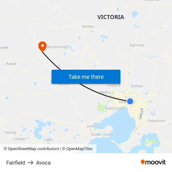 Fairfield to Avoca map