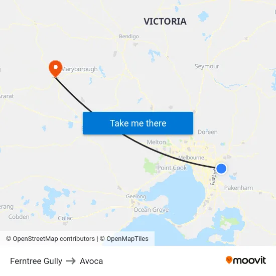 Ferntree Gully to Avoca map