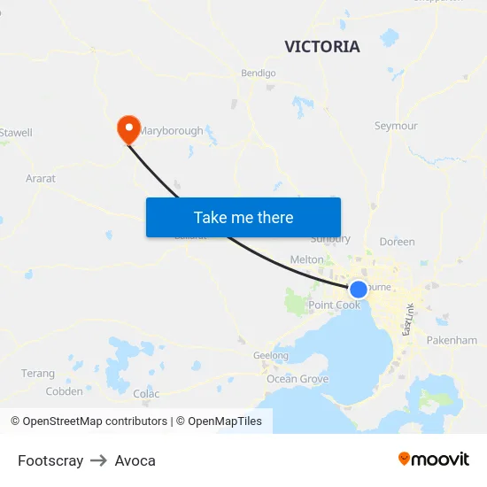 Footscray to Avoca map