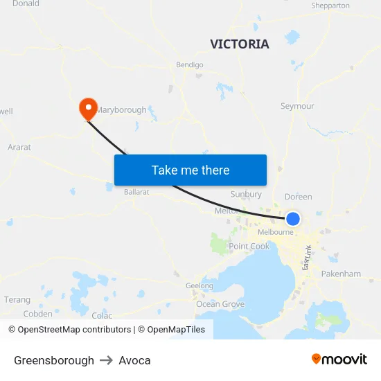 Greensborough to Avoca map