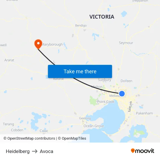 Heidelberg to Avoca map