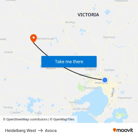 Heidelberg West to Avoca map