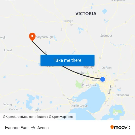 Ivanhoe East to Avoca map