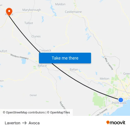 Laverton to Avoca map