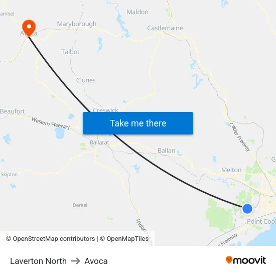 Laverton North to Avoca map