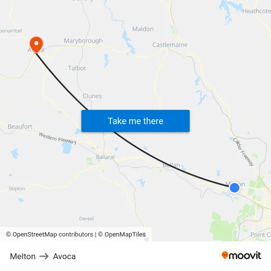 Melton to Avoca map