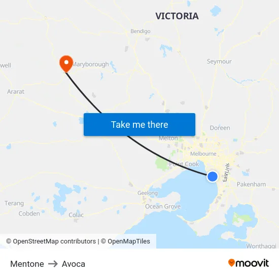 Mentone to Avoca map