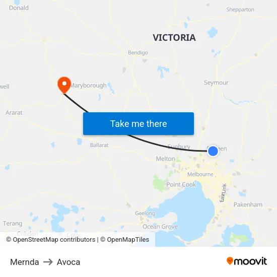 Mernda to Avoca map