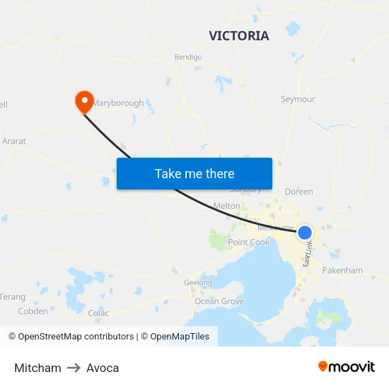 Mitcham to Avoca map