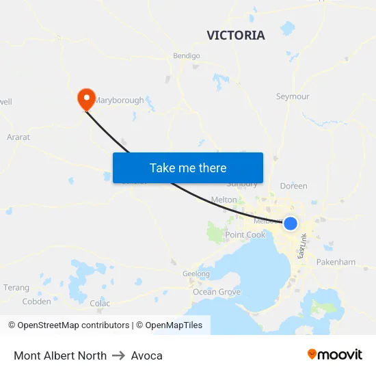 Mont Albert North to Avoca map