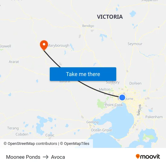 Moonee Ponds to Avoca map