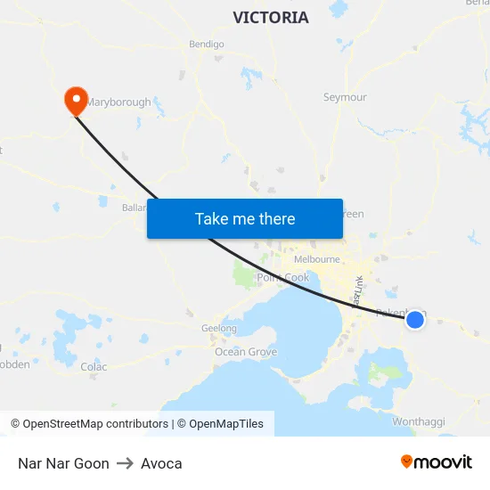 Nar Nar Goon to Avoca map