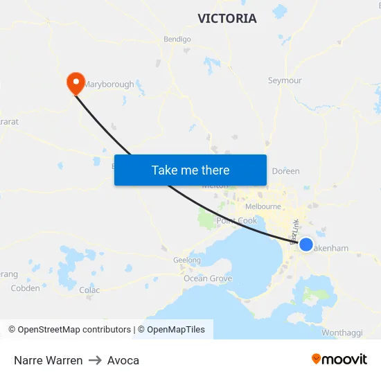 Narre Warren to Avoca map
